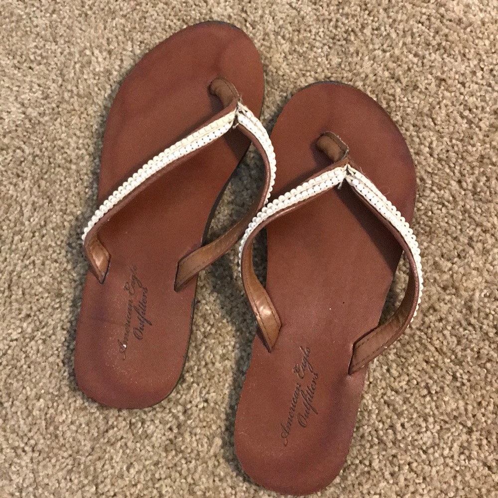 American Eagle Beaded Detail Hard Sole Flip Flops